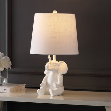 Kairi 21" Modern Shabby Chic Resin/Iron Happy Elephant LED Kids' Table Lamp with Phone Stand - JONATHAN Y